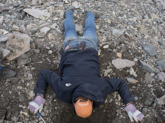 Michael looks down a hole