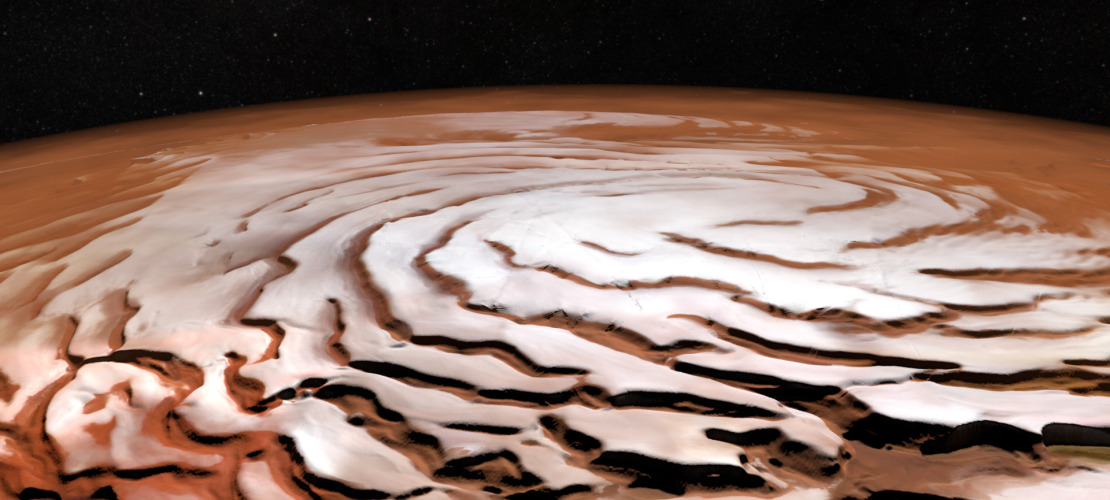A perspective view of the north polar cap of Mars