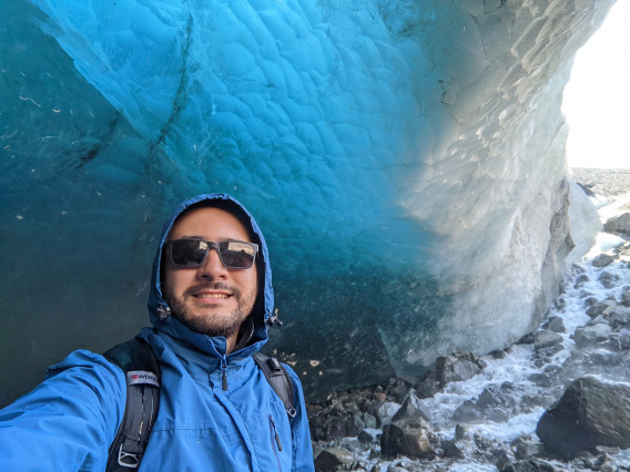 Underneath a cave on Root Glacier
